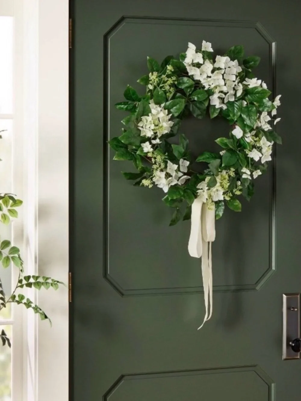 Hydrangea 24” Wreath with Cream Ribbon Bow Threshold designed with Studio McGee